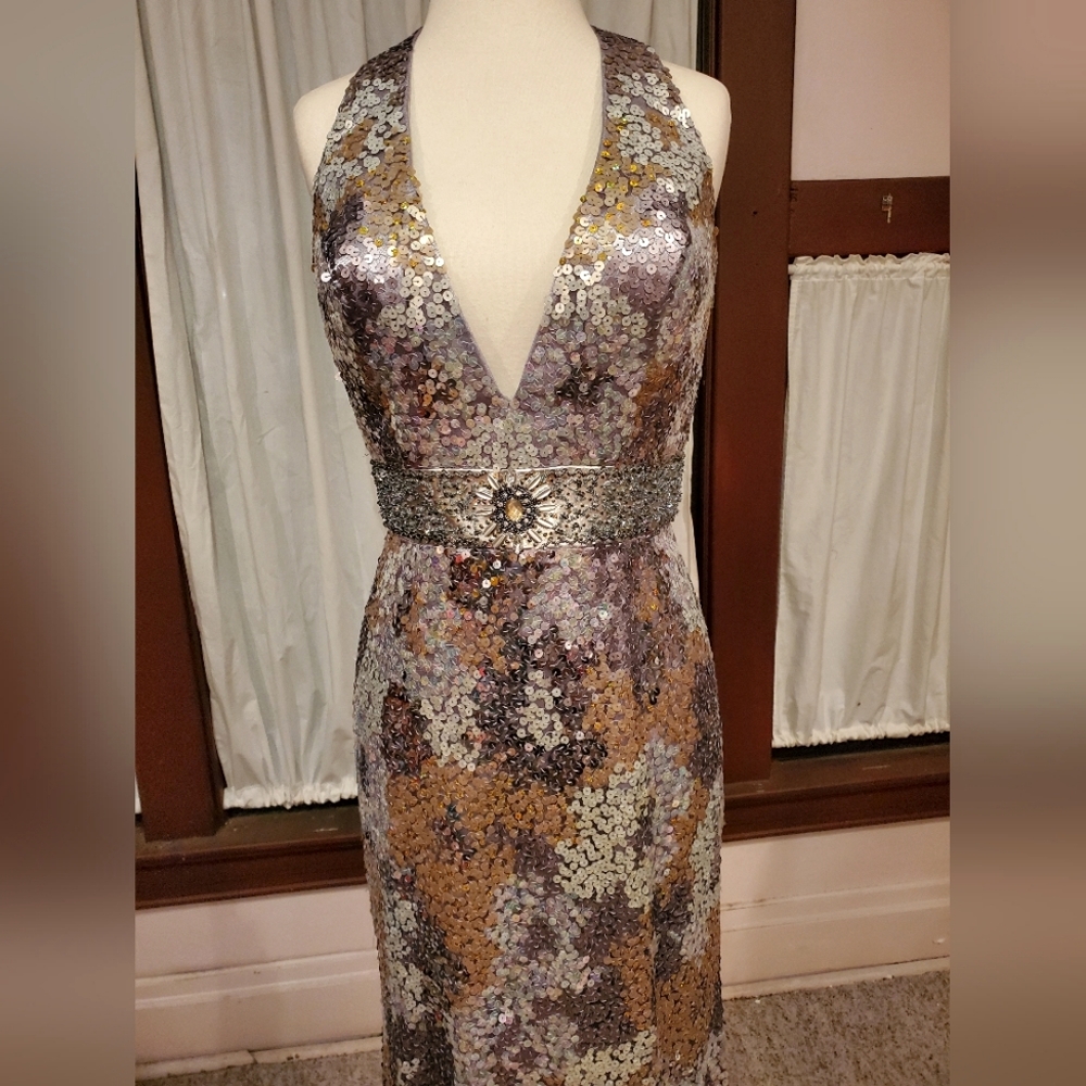 Charcoal/Multi Color Sequin Gown Nwot - image 3